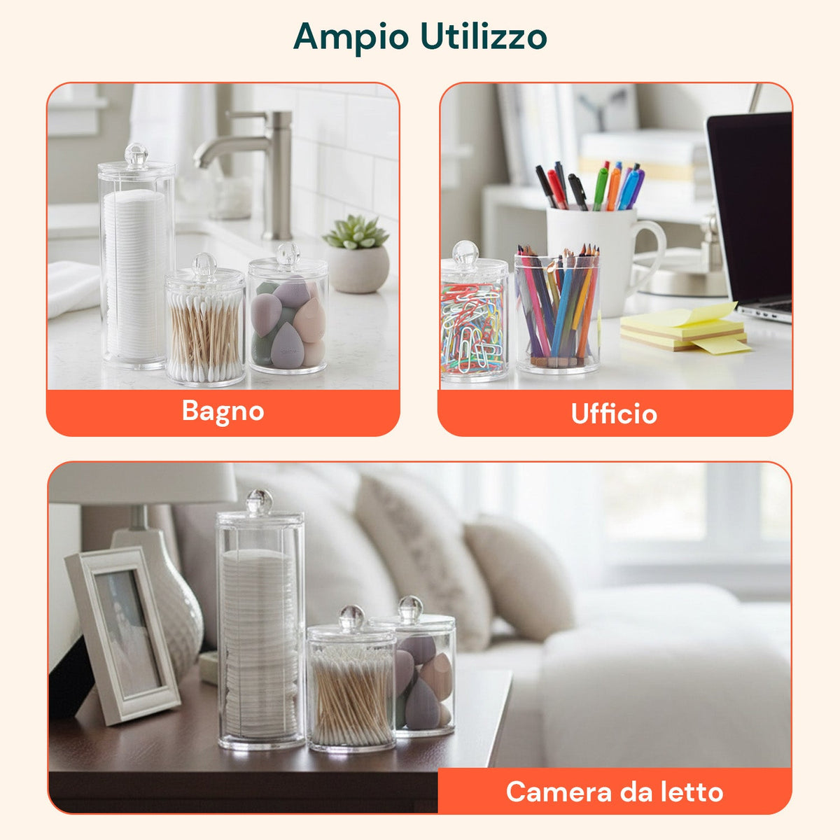 Organizer Bagno Trasparenti – Set da 3 Pezzi con Coperchio Multiuso in PP