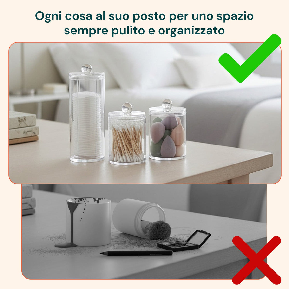 Organizer Bagno Trasparenti – Set da 3 Pezzi con Coperchio Multiuso in PP