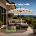 Ombrellone Rotondo Decentrato Ø3m con Braccio Laterale in Acciaio, Manovella, Poliestere 180gr Impermeabile UV per Giardino e Terrazzo