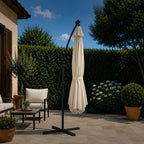 Ombrellone Rotondo Decentrato Ø3m con Braccio Laterale in Acciaio, Manovella, Poliestere 180gr Impermeabile UV per Giardino e Terrazzo