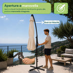 Ombrellone Rotondo Decentrato Ø3m con Braccio Laterale in Acciaio, Manovella, Poliestere 180gr Impermeabile UV per Giardino e Terrazzo