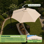 Ombrellone Rotondo Decentrato Ø3m con Braccio Laterale in Acciaio, Manovella, Poliestere 180gr Impermeabile UV per Giardino e Terrazzo