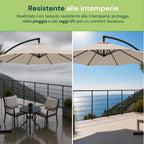 Ombrellone Rotondo Decentrato Ø3m con Braccio Laterale in Acciaio, Manovella, Poliestere 180gr Impermeabile UV per Giardino e Terrazzo