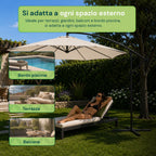 Ombrellone Rotondo Decentrato Ø3m con Braccio Laterale in Acciaio, Manovella, Poliestere 180gr Impermeabile UV per Giardino e Terrazzo