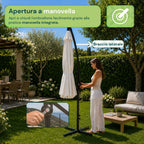 Ombrellone Rotondo Decentrato Ø3m con Braccio Laterale in Acciaio, Manovella, Poliestere 180gr Impermeabile UV per Giardino e Terrazzo