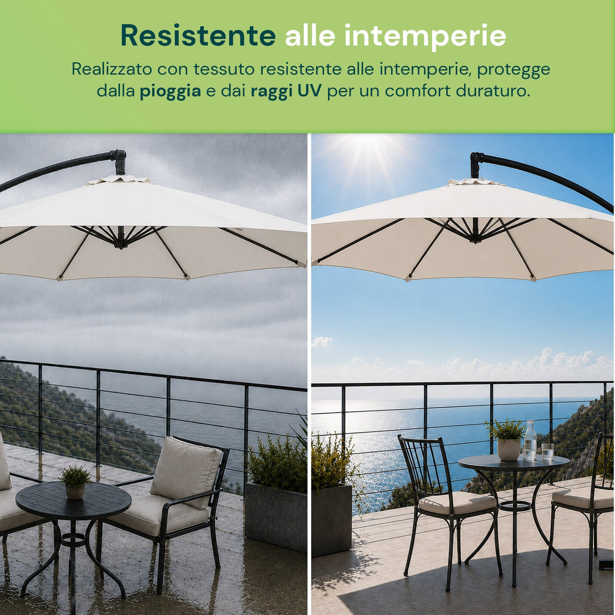 Ombrellone Rotondo Decentrato Ø3m con Braccio Laterale in Acciaio, Manovella, Poliestere 180gr Impermeabile UV per Giardino e Terrazzo