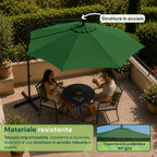 Ombrellone Rotondo Decentrato Ø3m con Braccio Laterale in Acciaio, Manovella, Poliestere 180gr Impermeabile UV per Giardino e Terrazzo