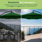 Ombrellone Rotondo Decentrato Ø3m con Braccio Laterale in Acciaio, Manovella, Poliestere 180gr Impermeabile UV per Giardino e Terrazzo