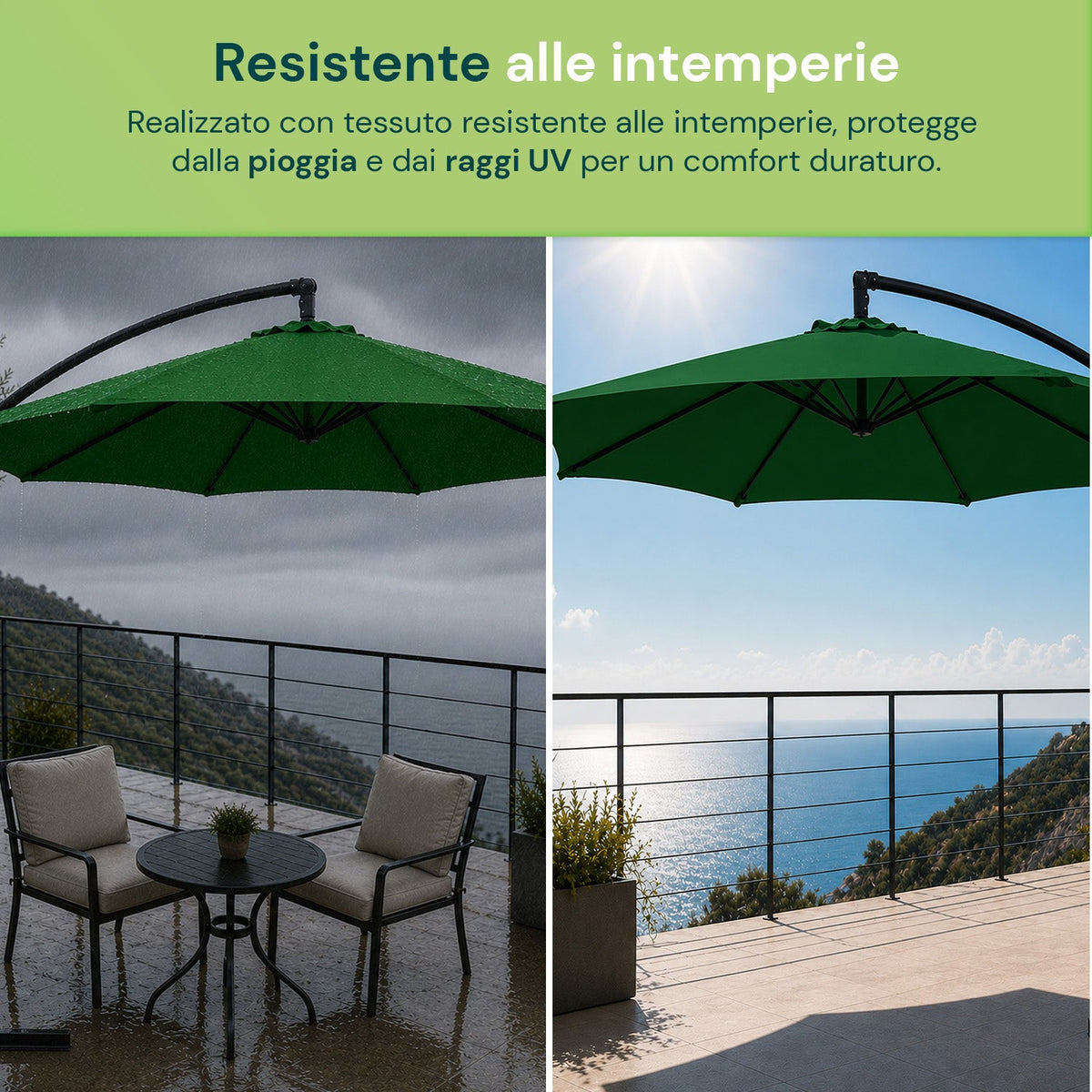 Ombrellone Rotondo Decentrato Ø3m con Braccio Laterale in Acciaio, Manovella, Poliestere 180gr Impermeabile UV per Giardino e Terrazzo