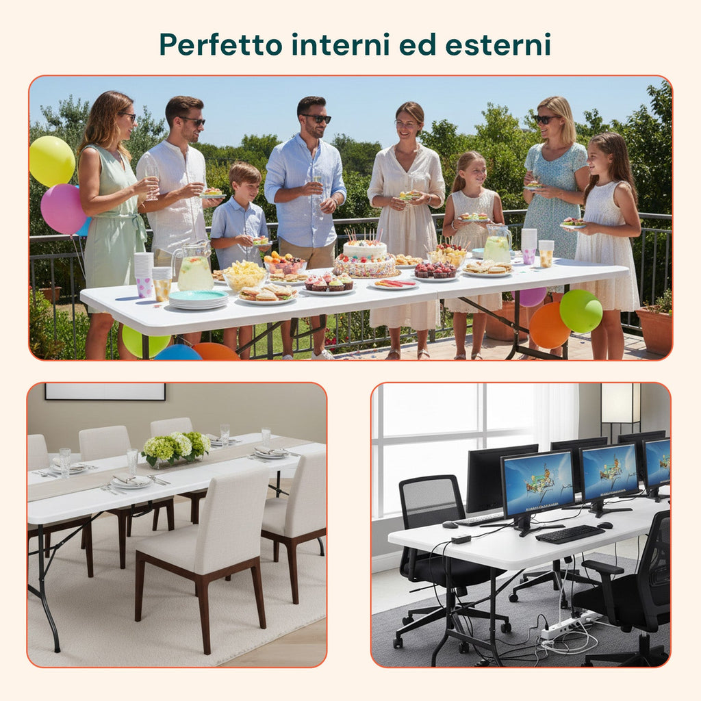Tavolo pieghevole Clori XL per picnic, richiudibile a valigetta in resina PP
