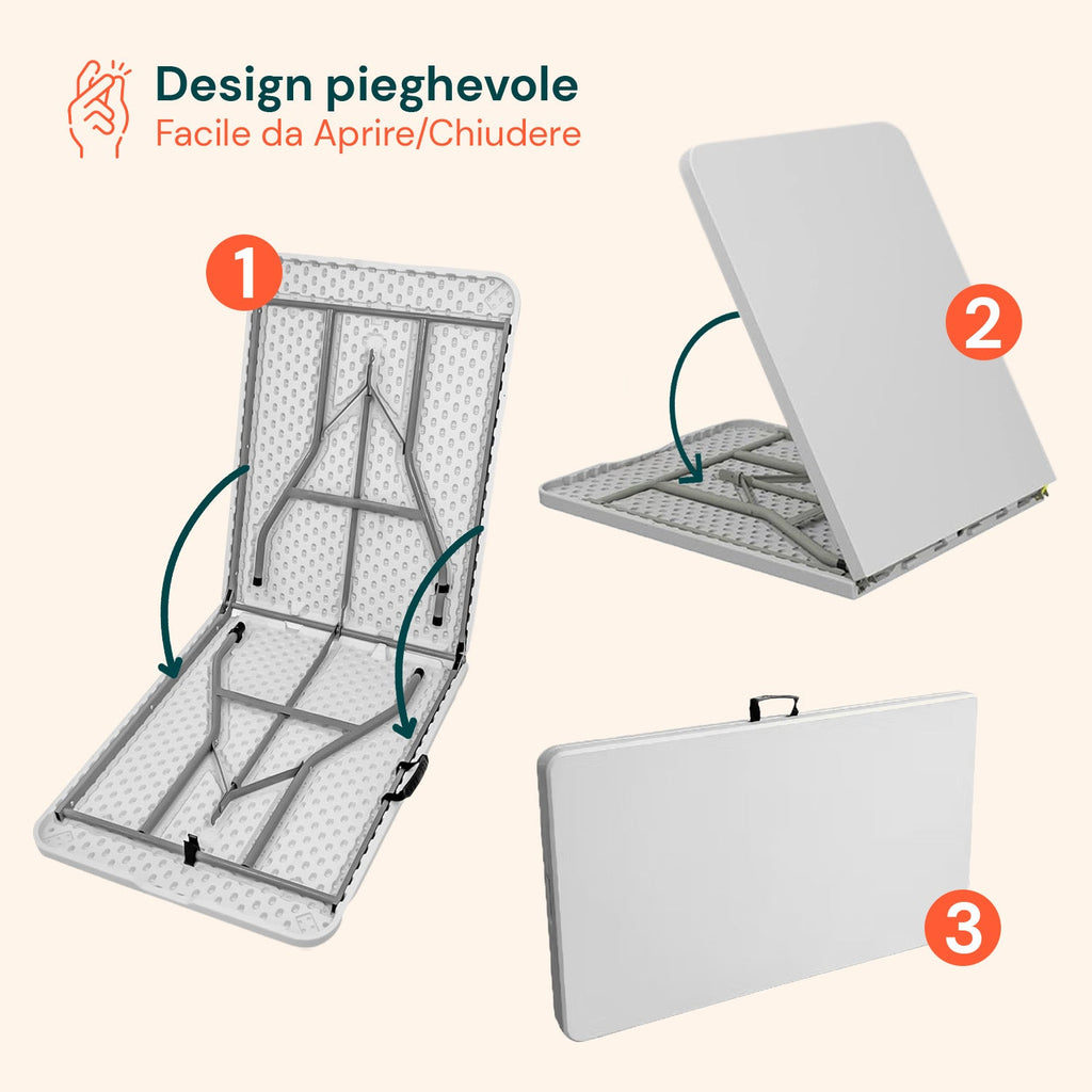 Tavolo pieghevole Clori XL per picnic, richiudibile a valigetta in resina PP