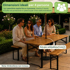 Set Tavolo e 2 Panche Pieghevoli da Giardino 120cm / 180cm in Legno con Struttura in Ferro e Foro Ombrellone 5cm – Portata Tavolo 200kg