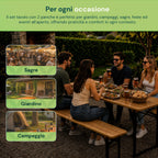 Set Tavolo e 2 Panche Pieghevoli da Giardino 120cm / 180cm in Legno con Struttura in Ferro e Foro Ombrellone 5cm – Portata Tavolo 200kg