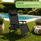 Sedia da giardino pieghevole con vassoio laterale – Portata 120 kg – Struttura in ferro e tessuto Teslin