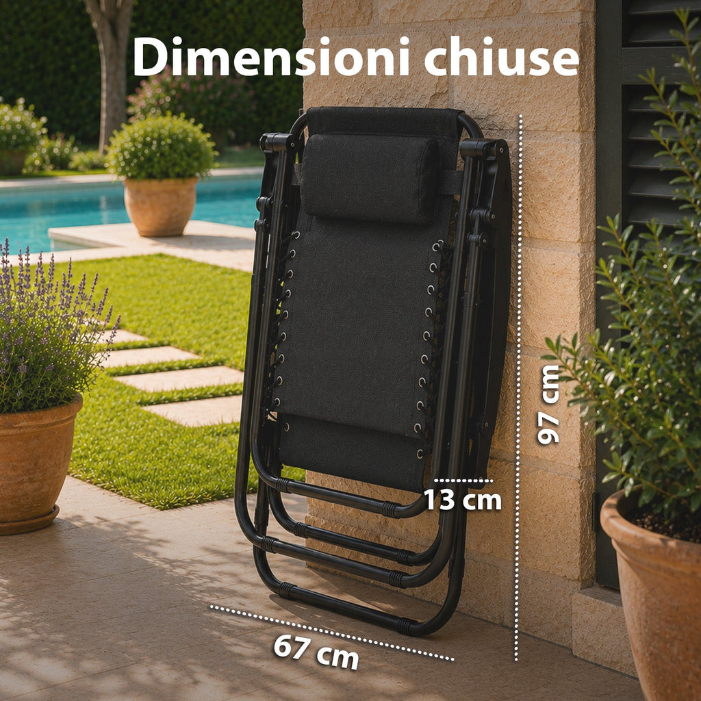 Sedia da giardino pieghevole con vassoio laterale – Portata 120 kg – Struttura in ferro e tessuto Teslin