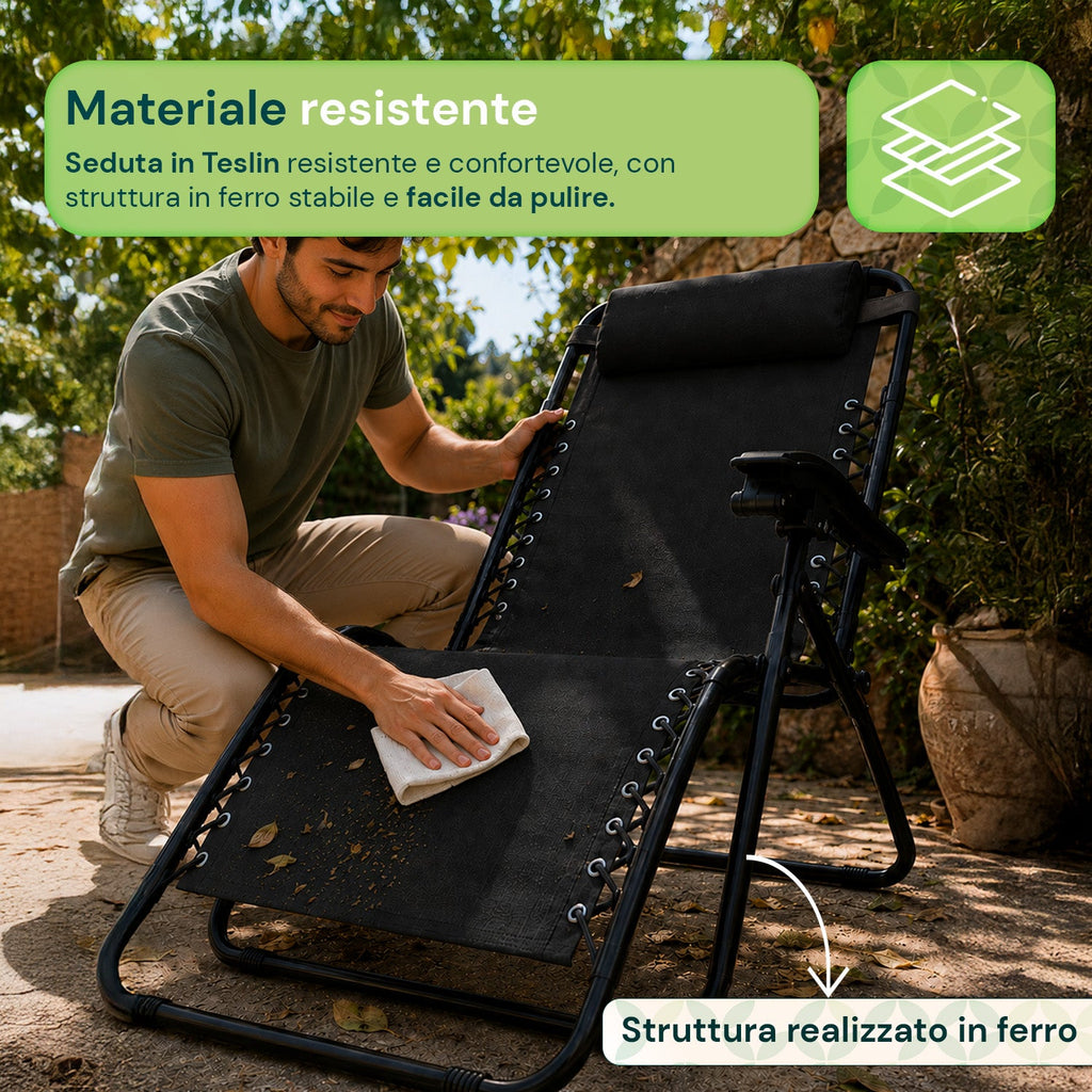Sedia da giardino pieghevole con vassoio laterale – Portata 120 kg – Struttura in ferro e tessuto Teslin
