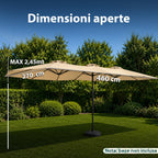 Ombrellone da Giardino Ovale XXL 460x270 in Acciaio al Carbonio e Telo in Poliestere - Altezza 2,45m (Base NON Inclusa)
