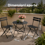 Set Tavolo e 2 Sedie Pieghevoli in Ferro da Giardino – Tavolo Rotondo ø 60cm e 2 Sedie Salvaspazio – Portata 150kg/100kg