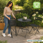 Set Tavolo e 2 Sedie Pieghevoli in Ferro da Giardino – Tavolo Rotondo ø 60cm e 2 Sedie Salvaspazio – Portata 150kg/100kg