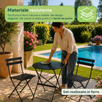 Set Tavolo e 2 Sedie Pieghevoli in Ferro da Giardino – Tavolo Rotondo ø 60cm e 2 Sedie Salvaspazio – Portata 150kg/100kg