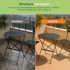 Set Tavolo e 2 Sedie Pieghevoli in Ferro da Giardino – Tavolo Rotondo ø 60cm e 2 Sedie Salvaspazio – Portata 150kg/100kg