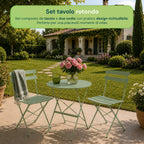 Set Tavolo e 2 Sedie Pieghevoli in Ferro da Giardino – Tavolo Rotondo ø 60cm e 2 Sedie Salvaspazio – Portata 150kg/100kg