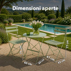 Set Tavolo e 2 Sedie Pieghevoli in Ferro da Giardino – Tavolo Rotondo ø 60cm e 2 Sedie Salvaspazio – Portata 150kg/100kg