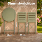 Set Tavolo e 2 Sedie Pieghevoli in Ferro da Giardino – Tavolo Rotondo ø 60cm e 2 Sedie Salvaspazio – Portata 150kg/100kg