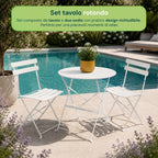 Set Tavolo e 2 Sedie Pieghevoli in Ferro da Giardino – Tavolo Rotondo ø 60cm e 2 Sedie Salvaspazio – Portata 150kg/100kg
