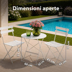 Set Tavolo e 2 Sedie Pieghevoli in Ferro da Giardino – Tavolo Rotondo ø 60cm e 2 Sedie Salvaspazio – Portata 150kg/100kg