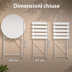Set Tavolo e 2 Sedie Pieghevoli in Ferro da Giardino – Tavolo Rotondo ø 60cm e 2 Sedie Salvaspazio – Portata 150kg/100kg