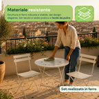 Set Tavolo e 2 Sedie Pieghevoli in Ferro da Giardino – Tavolo Rotondo ø 60cm e 2 Sedie Salvaspazio – Portata 150kg/100kg