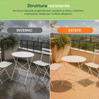 Set Tavolo e 2 Sedie Pieghevoli in Ferro da Giardino – Tavolo Rotondo ø 60cm e 2 Sedie Salvaspazio – Portata 150kg/100kg