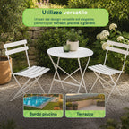 Set Tavolo e 2 Sedie Pieghevoli in Ferro da Giardino – Tavolo Rotondo ø 60cm e 2 Sedie Salvaspazio – Portata 150kg/100kg