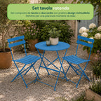 Set Tavolo e 2 Sedie Pieghevoli in Ferro da Giardino – Tavolo Rotondo ø 60cm e 2 Sedie Salvaspazio – Portata 150kg/100kg