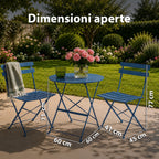 Set Tavolo e 2 Sedie Pieghevoli in Ferro da Giardino – Tavolo Rotondo ø 60cm e 2 Sedie Salvaspazio – Portata 150kg/100kg