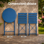 Set Tavolo e 2 Sedie Pieghevoli in Ferro da Giardino – Tavolo Rotondo ø 60cm e 2 Sedie Salvaspazio – Portata 150kg/100kg
