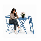 Set Tavolo e 2 Sedie Pieghevoli in Ferro da Giardino – Tavolo Rotondo ø 60cm e 2 Sedie Salvaspazio – Portata 150kg/100kg