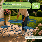 Set Tavolo e 2 Sedie Pieghevoli in Ferro da Giardino – Tavolo Rotondo ø 60cm e 2 Sedie Salvaspazio – Portata 150kg/100kg