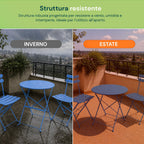 Set Tavolo e 2 Sedie Pieghevoli in Ferro da Giardino – Tavolo Rotondo ø 60cm e 2 Sedie Salvaspazio – Portata 150kg/100kg