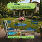 Set Tavolo e 2 Sedie Pieghevoli in Ferro da Giardino – Tavolo Rotondo ø 60cm e 2 Sedie Salvaspazio – Portata 150kg/100kg