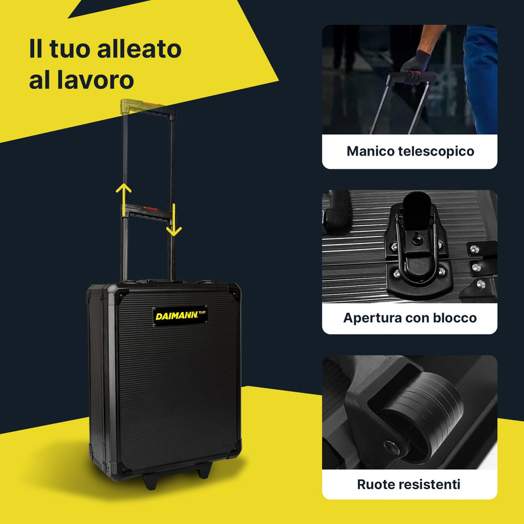 Set di attrezzi professionale da 699 pezzi in valigetta trolley – CraftyCart Nero