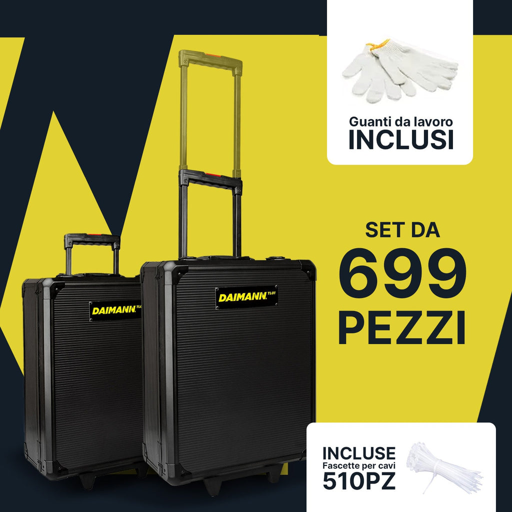 Set di attrezzi professionale da 699 pezzi in valigetta trolley – CraftyCart Nero