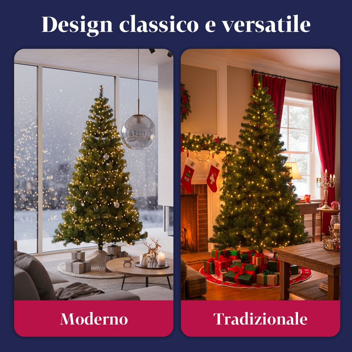 Albero di Natale Realistico Verde 210 cm e 631 Rami – Stile Tradizionale