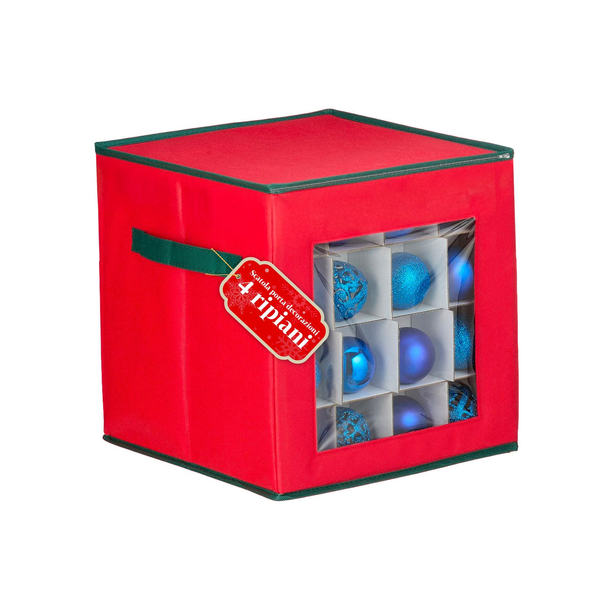 Organizer per 64 Palline di Natale in TNT con Finestra Frontale e Manici 30x30x30 cm