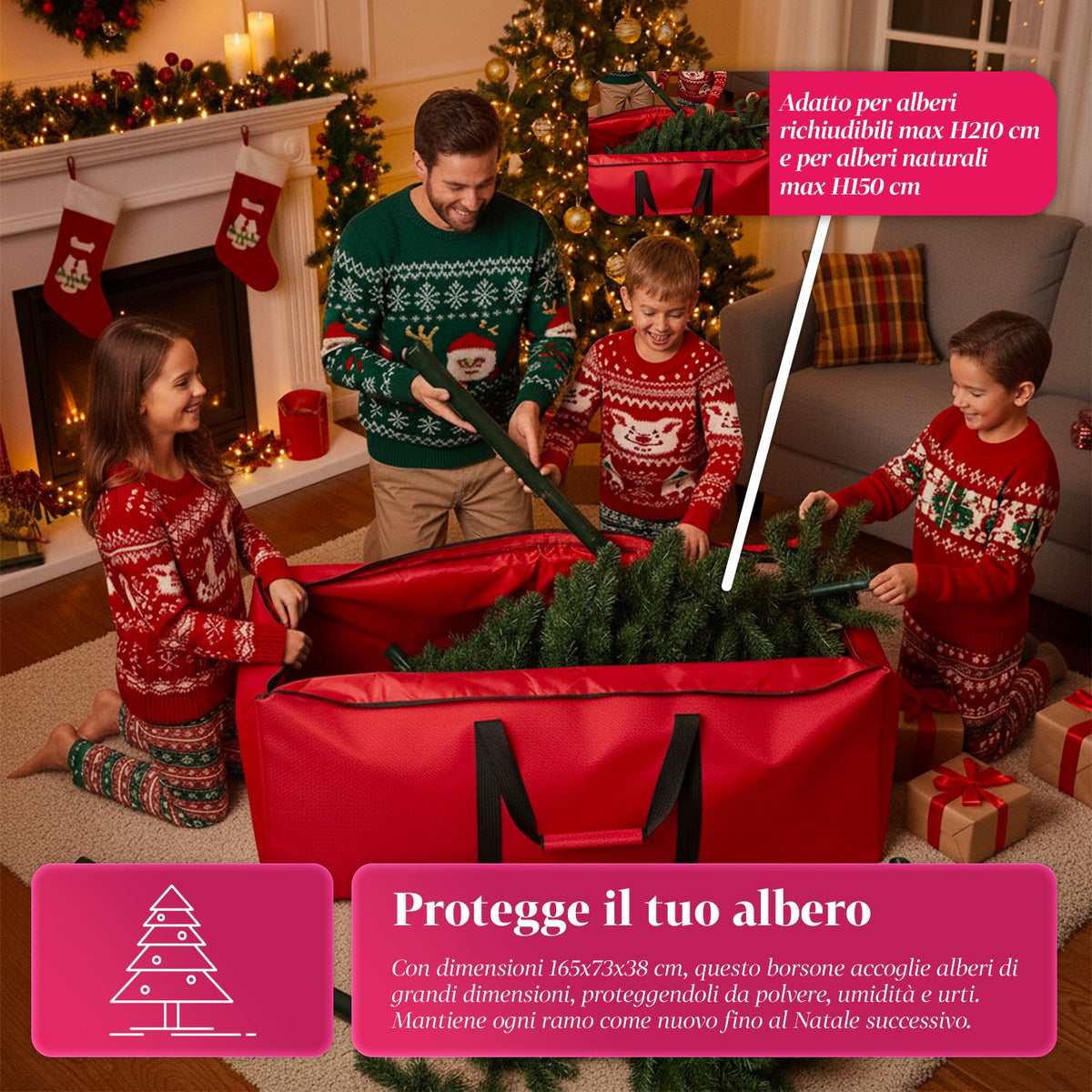 Borsa Custodia per Albero di Natale con Ruote in Tessuto Impermeabile