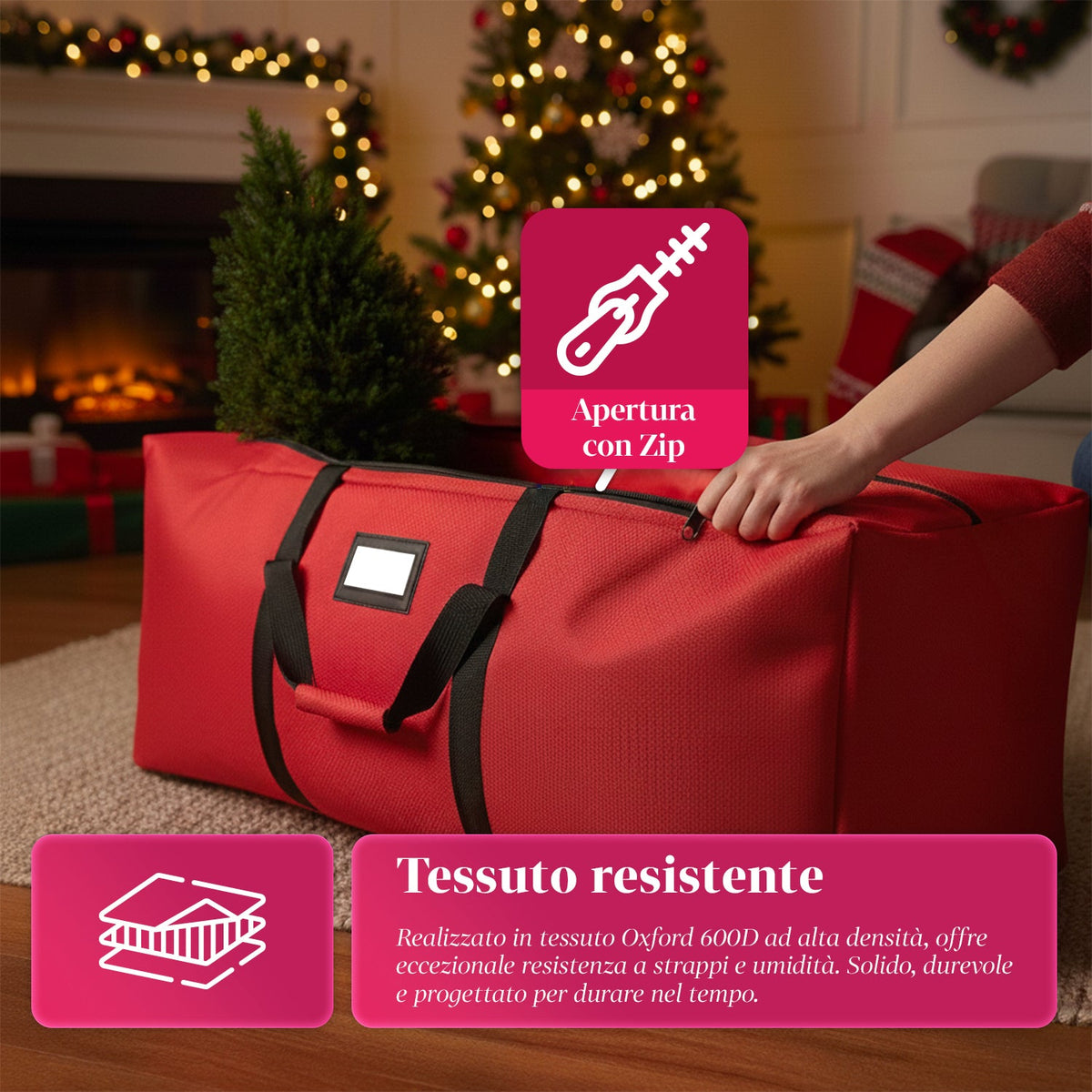 Borsa Custodia per Albero di Natale con Ruote in Tessuto Impermeabile