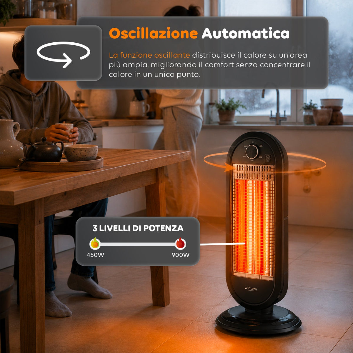 Stufa Elettrica Flare Oscillante con Tecnologia al Carbonio e Antiribaltamento