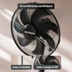 Ventilatore a Piantana 40W con 7 Pale in PP, 3 Velocità, Altezza Regolabile 80-100cm – Oscillazione Orizzontale 60° e Inclinazione 45°