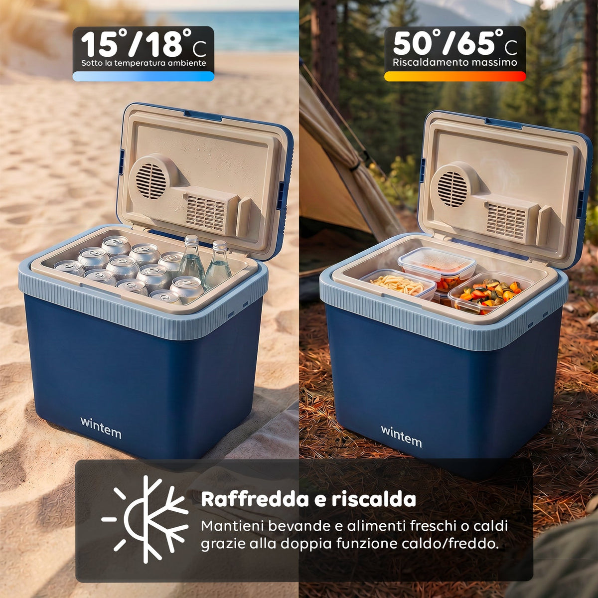 Borsa Frigo Elettrica 24L Caldo/Freddo – Raffredda fino a 18°C sotto la temperatura ambiente e scalda fino a 65°C (40/50W)